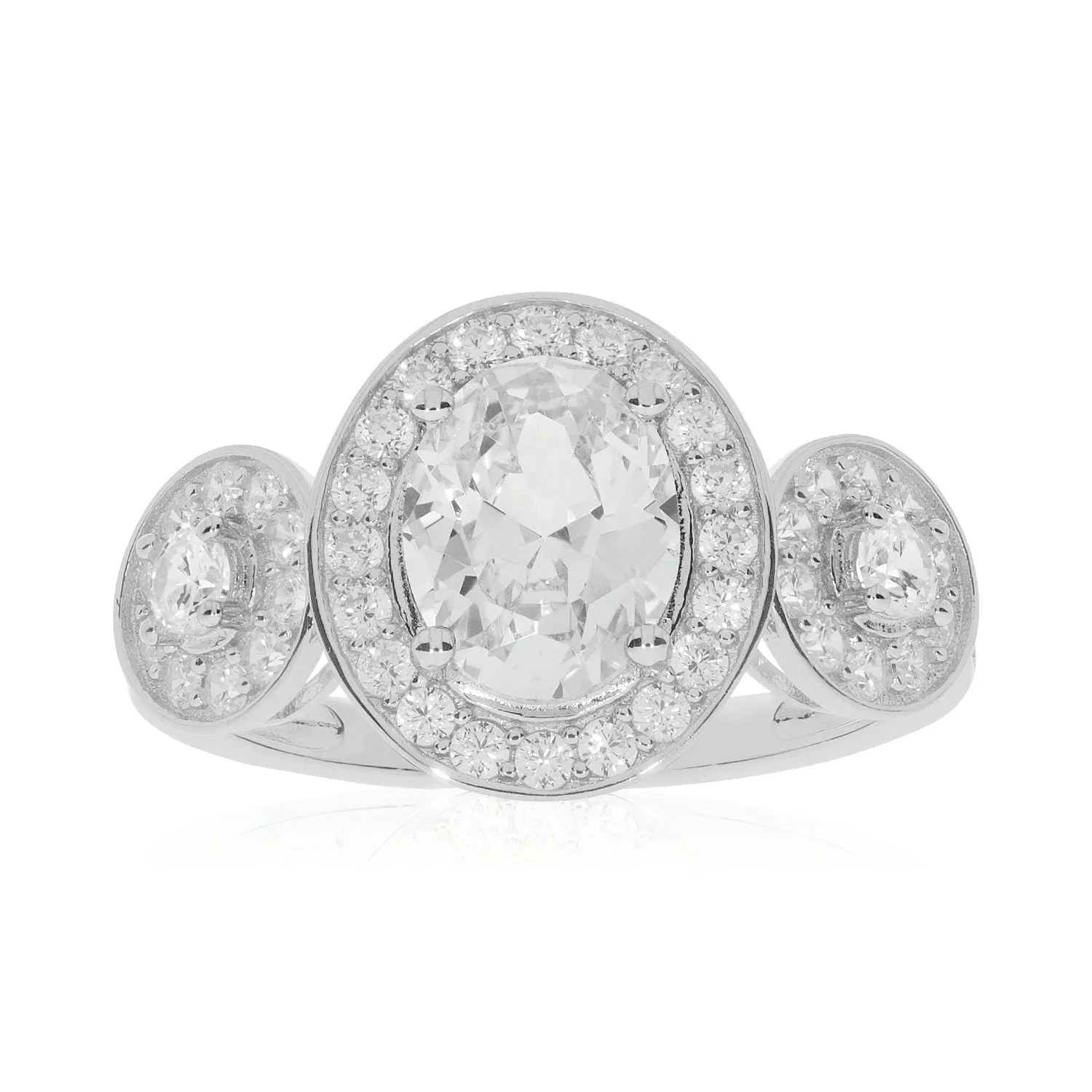 Sterling Silver with Oval & Round Brilliant Cut White Cubic Zirconia Rings