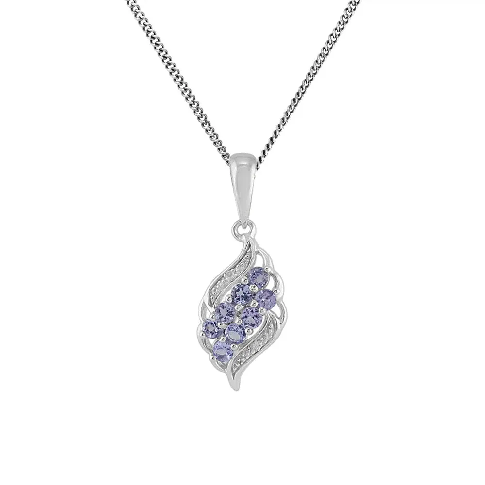 Sterlingsilber 0,57 CT Natürlicher Tansanit & Diamant Zeitgenössisch auf Kette