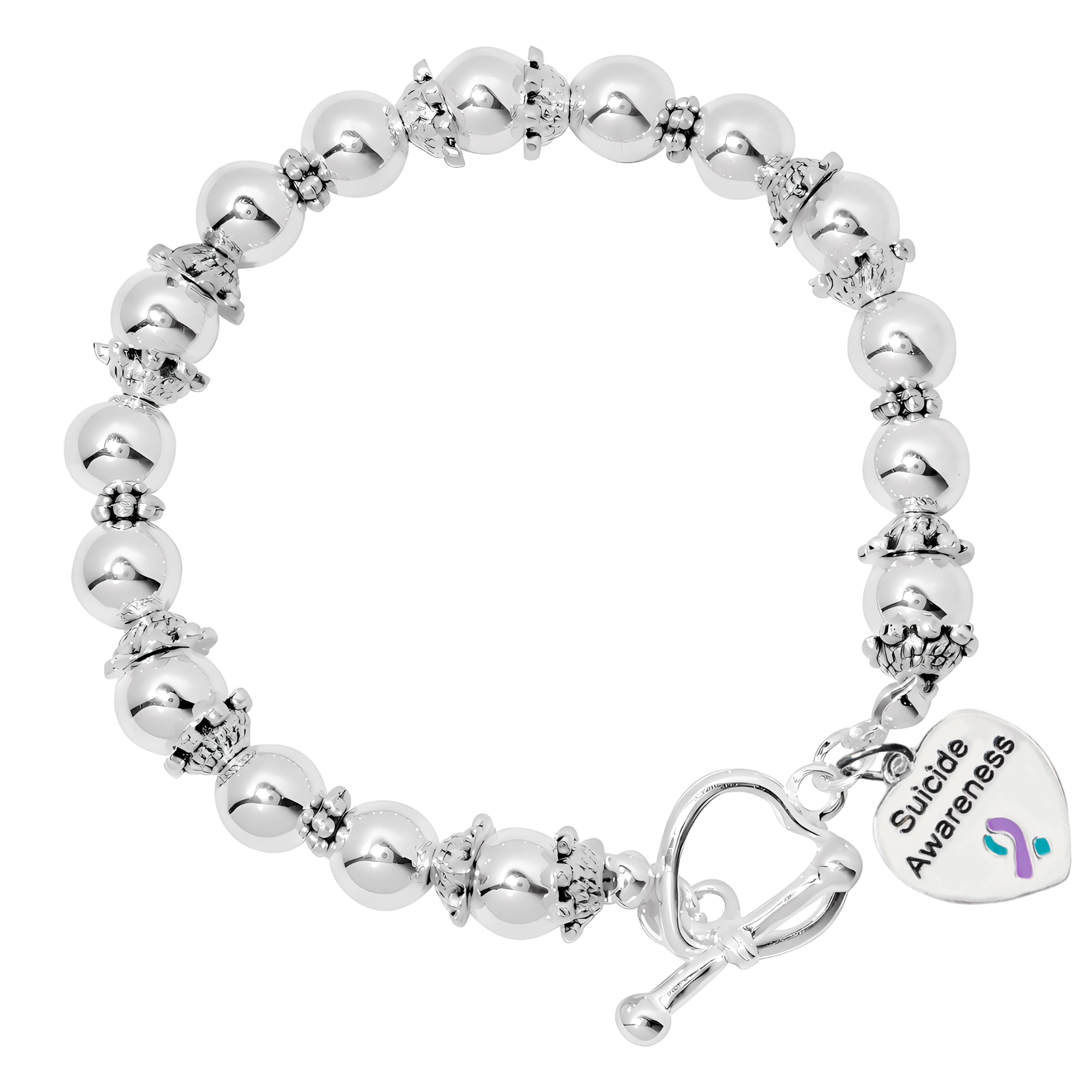 Suicide Awareness Silver Beaded Bracelets