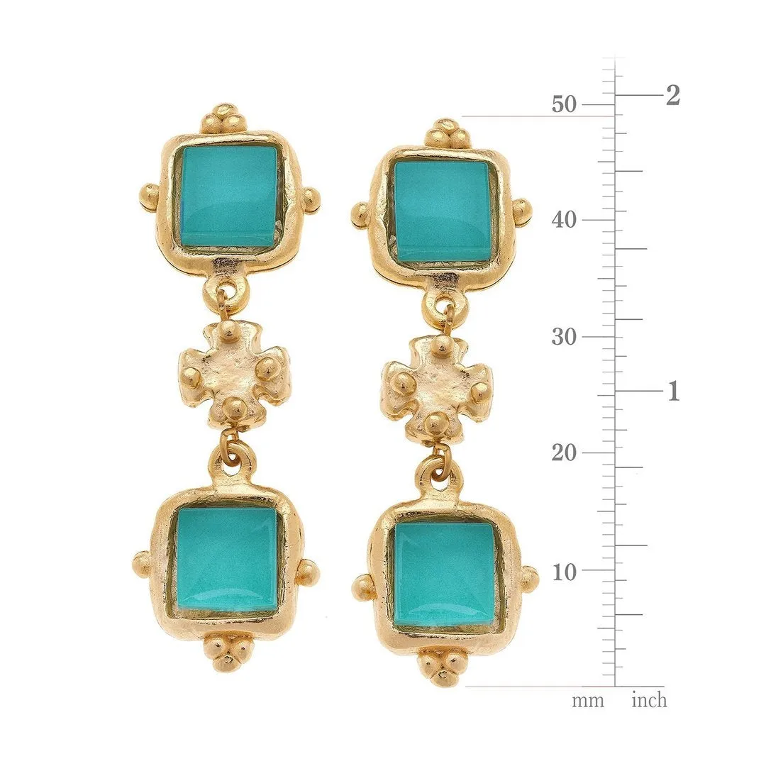 Susan Shaw Charlotte Deux Tier Earrings in Riviera Teal