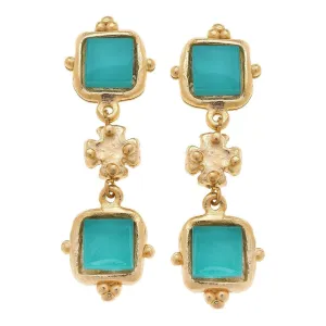 Susan Shaw Charlotte Deux Tier Earrings in Riviera Teal