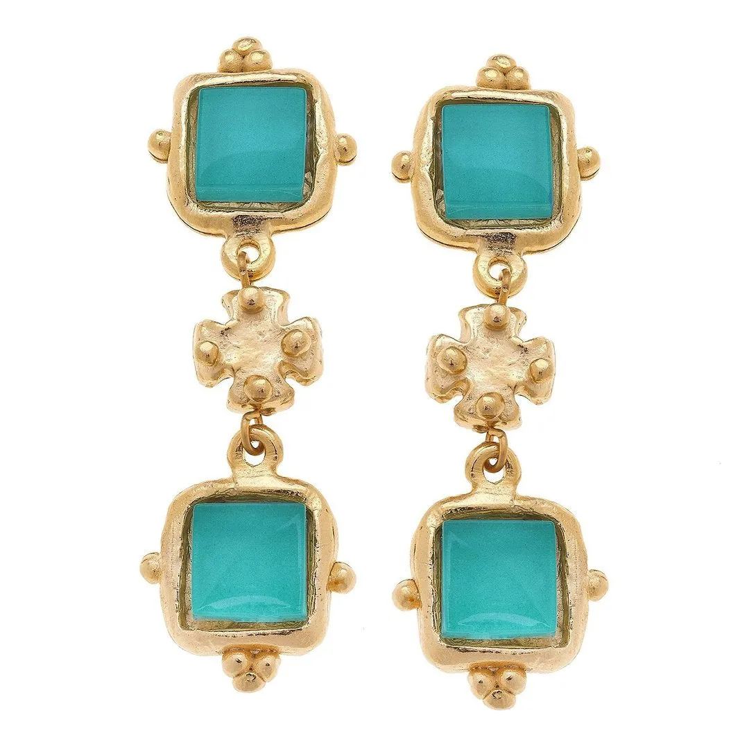 Susan Shaw Charlotte Deux Tier Earrings in Riviera Teal