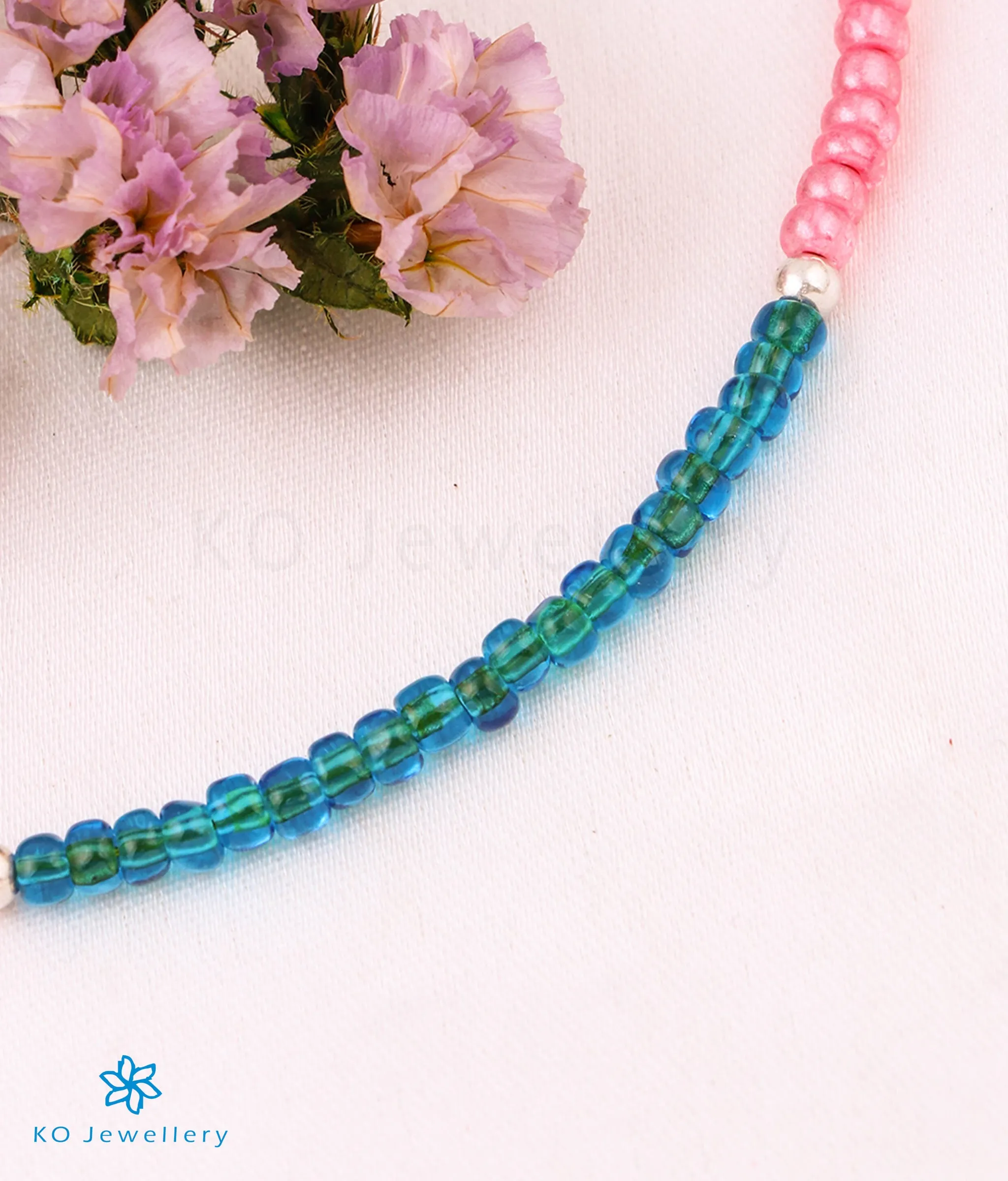 The Blues & Pinks Silver Bead Anklets