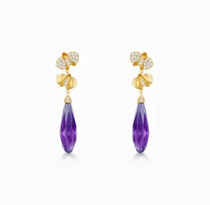 THIALH - FAUNA & FLORA - Amethyst and Diamond in 18K Yellow Gold Earrings