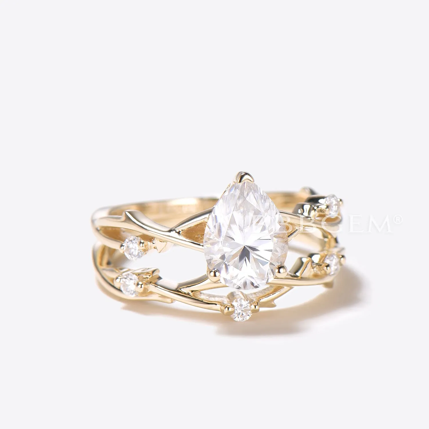 Twig Vine Pear Cut Moissanite Ring Set 1.25CT Solitaire Twisted Engagement Ring for Women in Gold