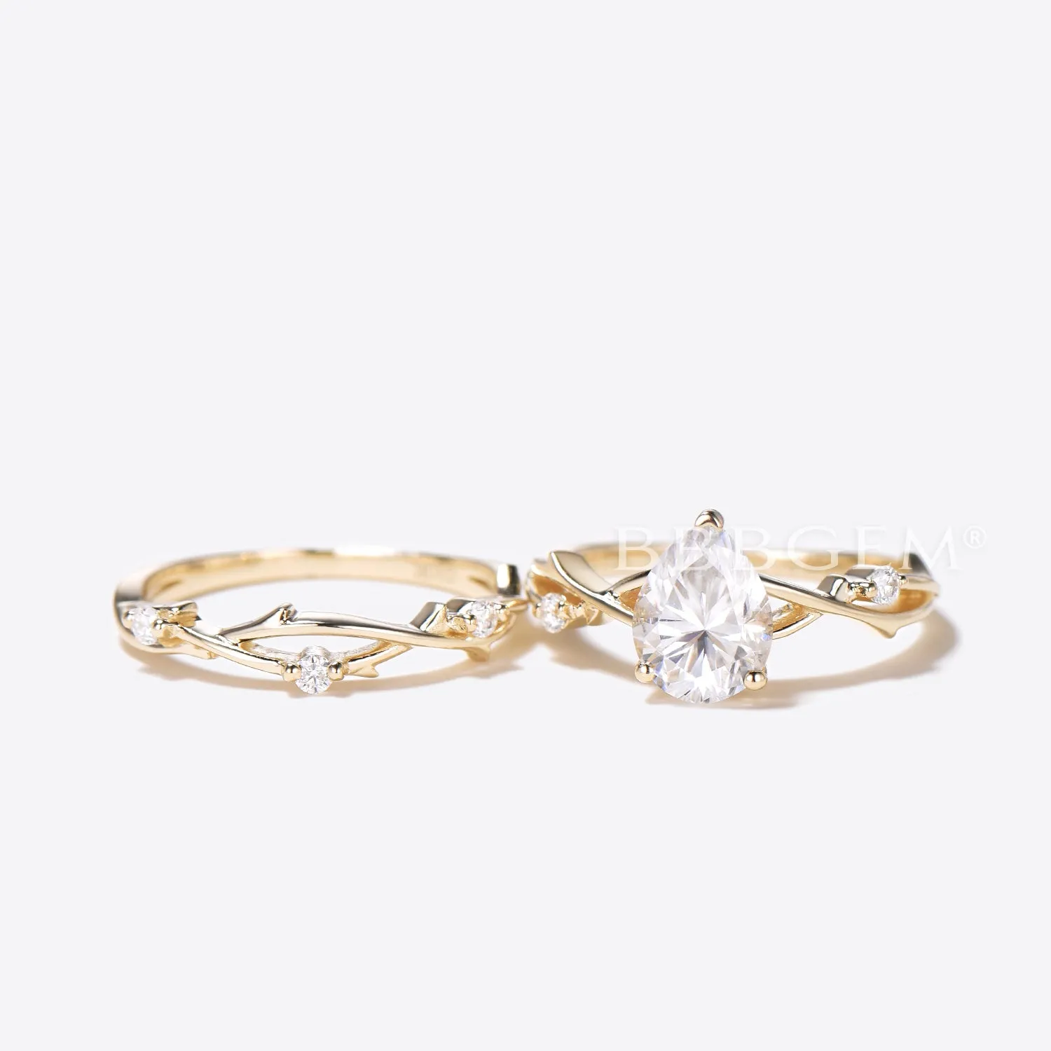 Twig Vine Pear Cut Moissanite Ring Set 1.25CT Solitaire Twisted Engagement Ring for Women in Gold