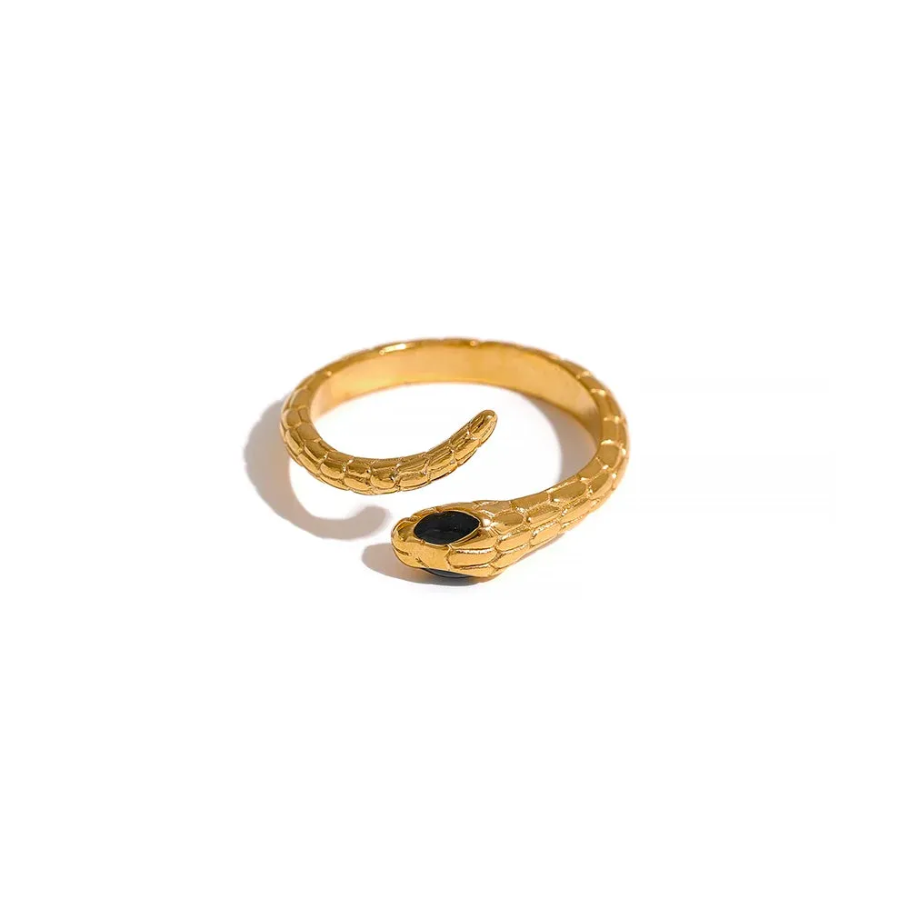 VAIGE Waterproof Gold-Plated Stainless Steel Snake Charm Ring - Trendy Animal-Inspired Fashion Jewelry with Textured Design