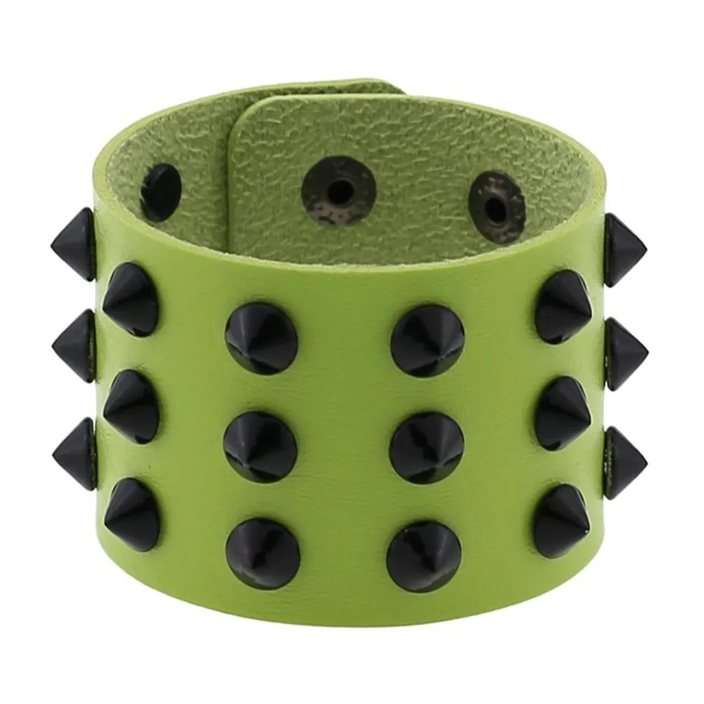 Vegan Leather Spike Bracelet / Wide Snap Button Wrap Bracelets / Wristband for Men and Women