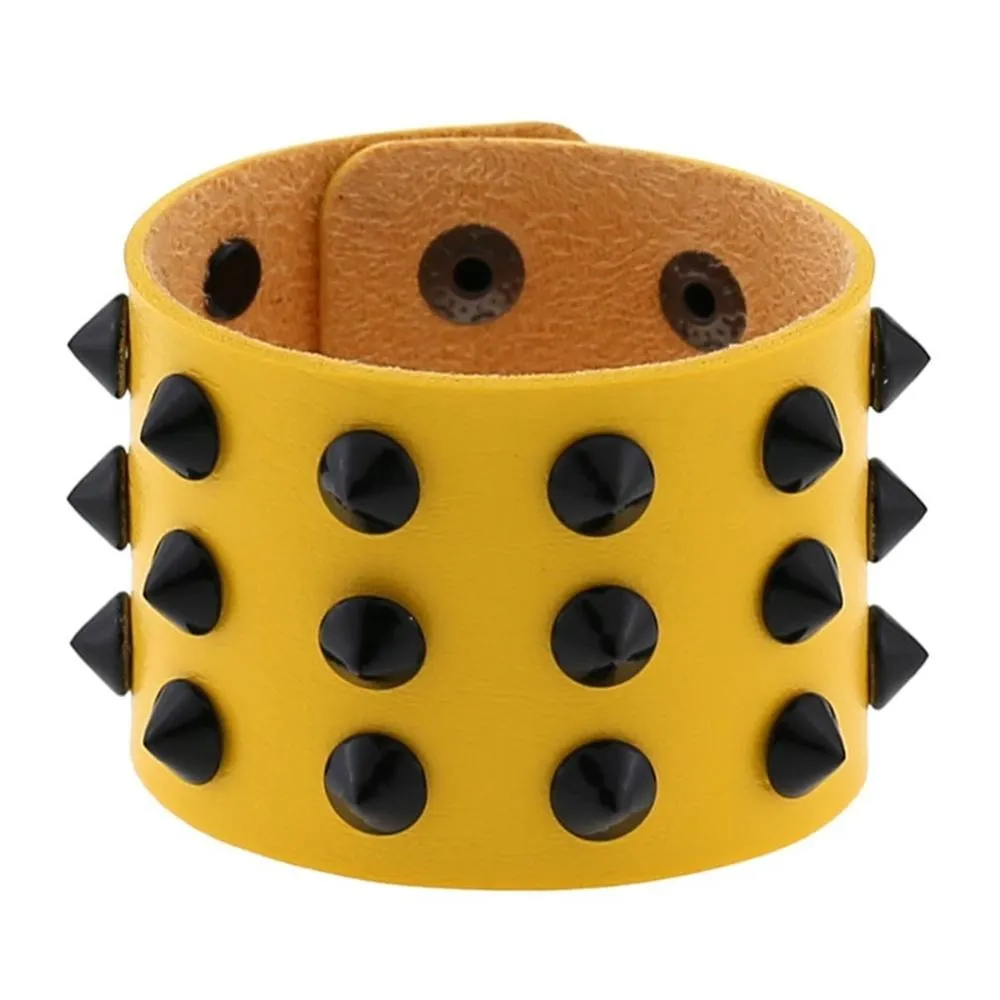 Vegan Leather Spike Bracelet / Wide Snap Button Wrap Bracelets / Wristband for Men and Women