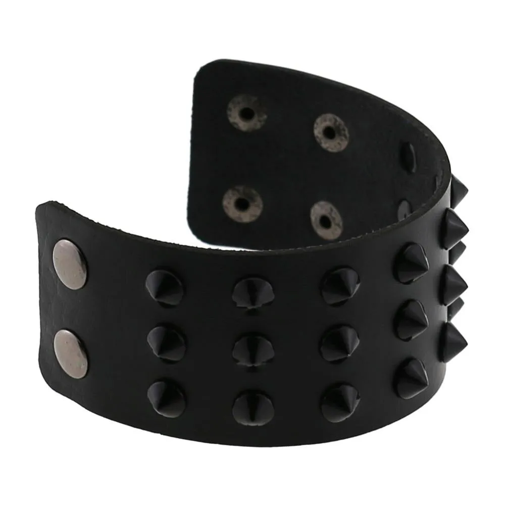 Vegan Leather Spike Bracelet / Wide Snap Button Wrap Bracelets / Wristband for Men and Women