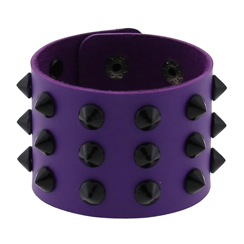 Vegan Leather Spike Bracelet / Wide Snap Button Wrap Bracelets / Wristband for Men and Women