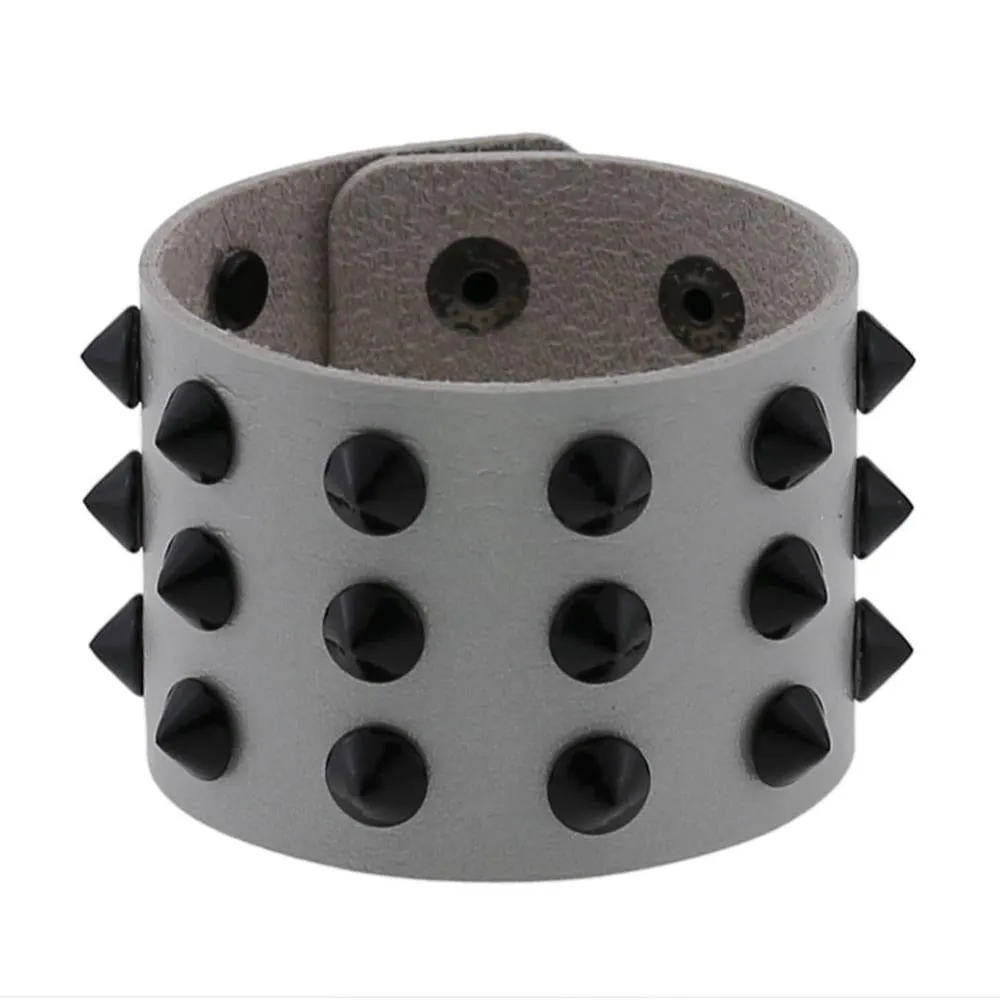 Vegan Leather Spike Bracelet / Wide Snap Button Wrap Bracelets / Wristband for Men and Women