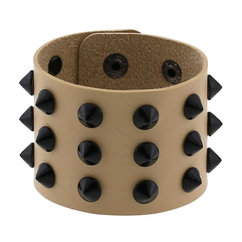 Vegan Leather Spike Bracelet / Wide Snap Button Wrap Bracelets / Wristband for Men and Women