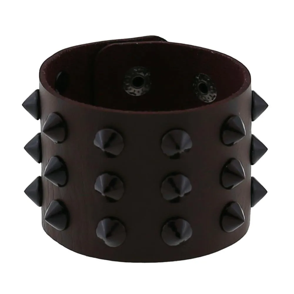 Vegan Leather Spike Bracelet / Wide Snap Button Wrap Bracelets / Wristband for Men and Women