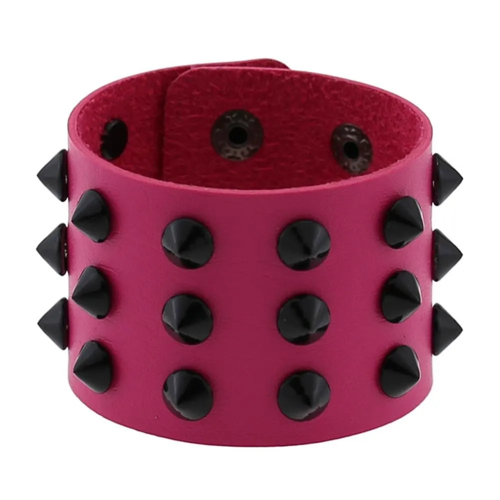 Vegan Leather Spike Bracelet / Wide Snap Button Wrap Bracelets / Wristband for Men and Women