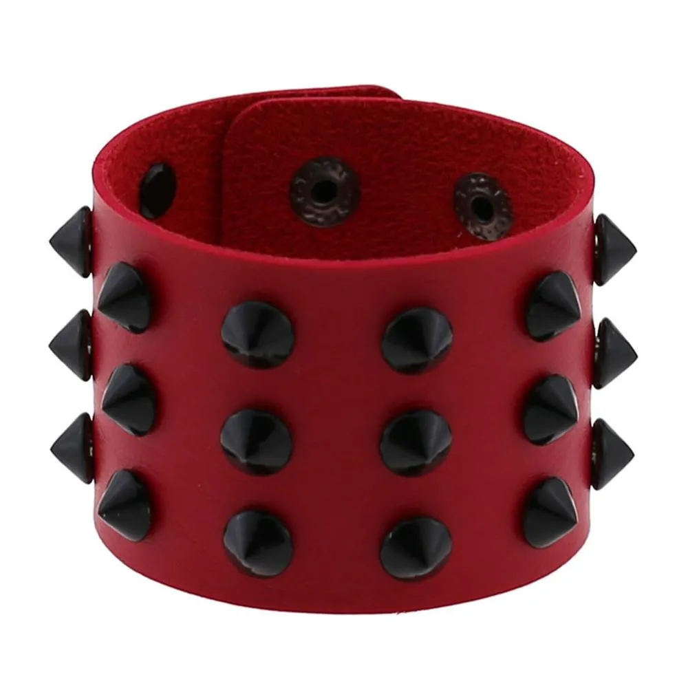 Vegan Leather Spike Bracelet / Wide Snap Button Wrap Bracelets / Wristband for Men and Women