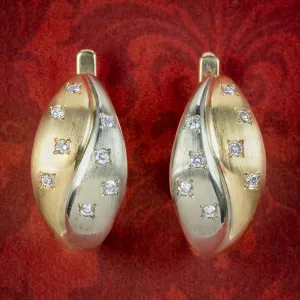 Vintage Diamond Earrings Two Tone 18ct Gold