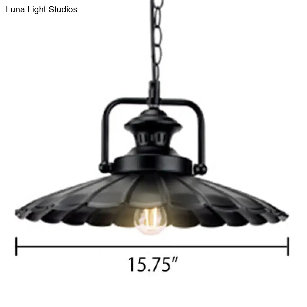 Vintage Industrial Pendant Light - Black Metal Cone Pendant Lamp for Indoor Use with 1 Light