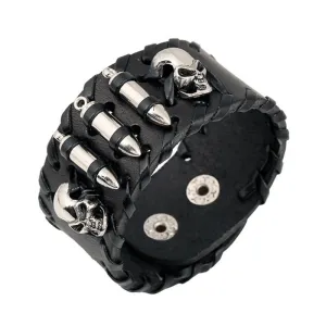 Vintage Metal Skull Leather Bracelet for Men and Women / Fashion Wide Bracelet