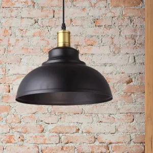 Vintage Style Black Metal Pendant Lamp with Bowl Shade - 1 Light Hanging Light for Restaurants - Plug-In Cord Included