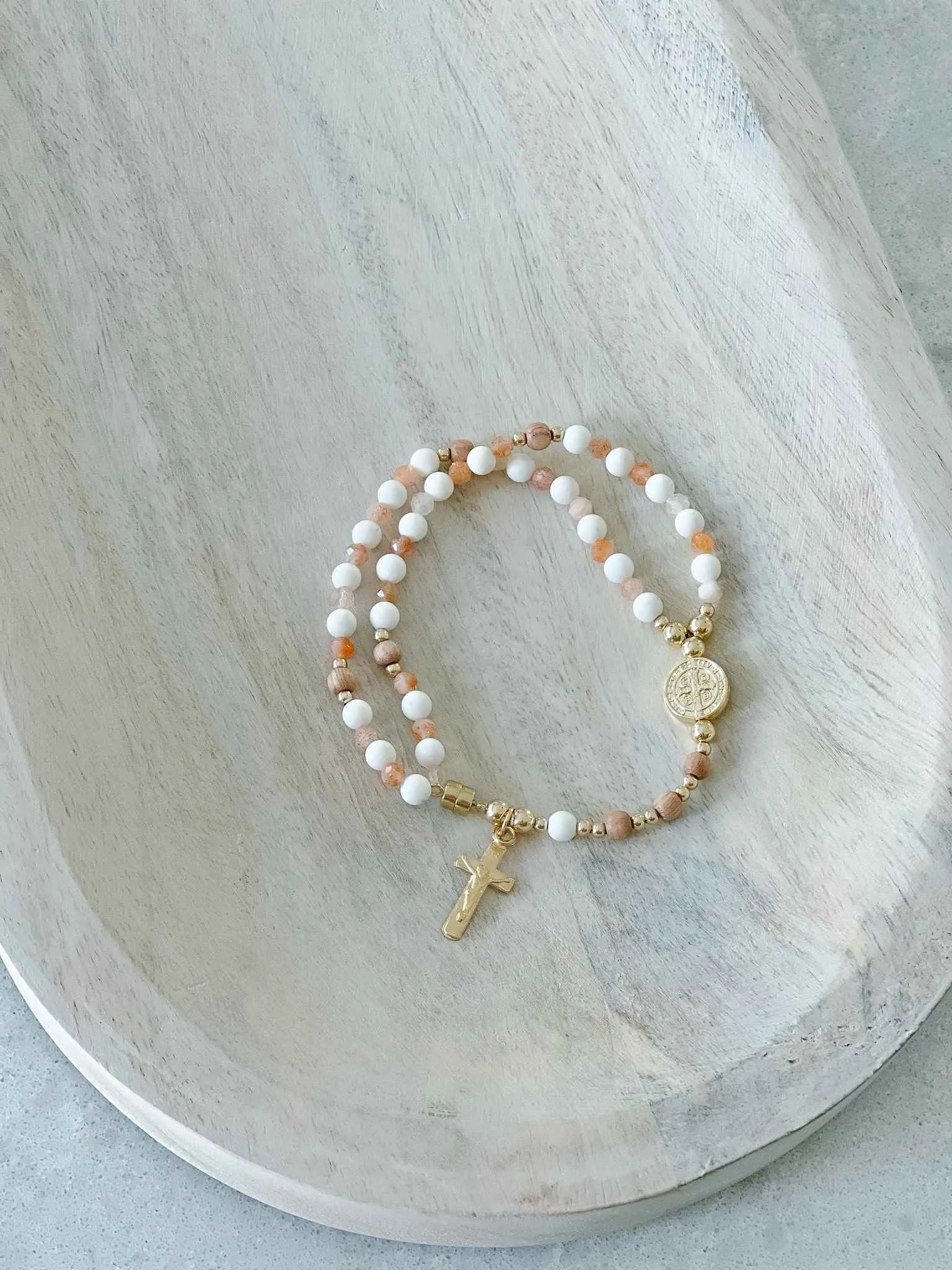 White & Pink Rosewood - Full Rosary Bracelet