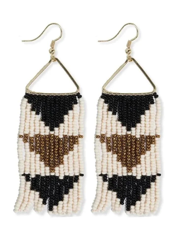 Whitney Flipped Triangle Beaded Fringe Earrings Bl/Wh