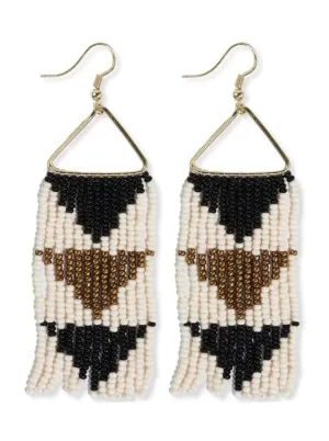 Whitney Flipped Triangle Beaded Fringe Earrings Bl/Wh