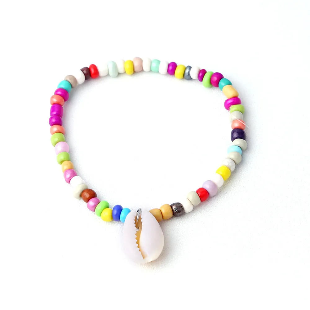 Wholesale Boho Color Rice Beads Shell Alloy Anklet JDC-AS-YeB019