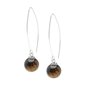 Women's Handmade 12mm Tiger's Eye Ball Beaded Drop Earrings