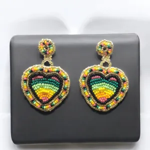 Yellow and Red Heart Beaded Earrings