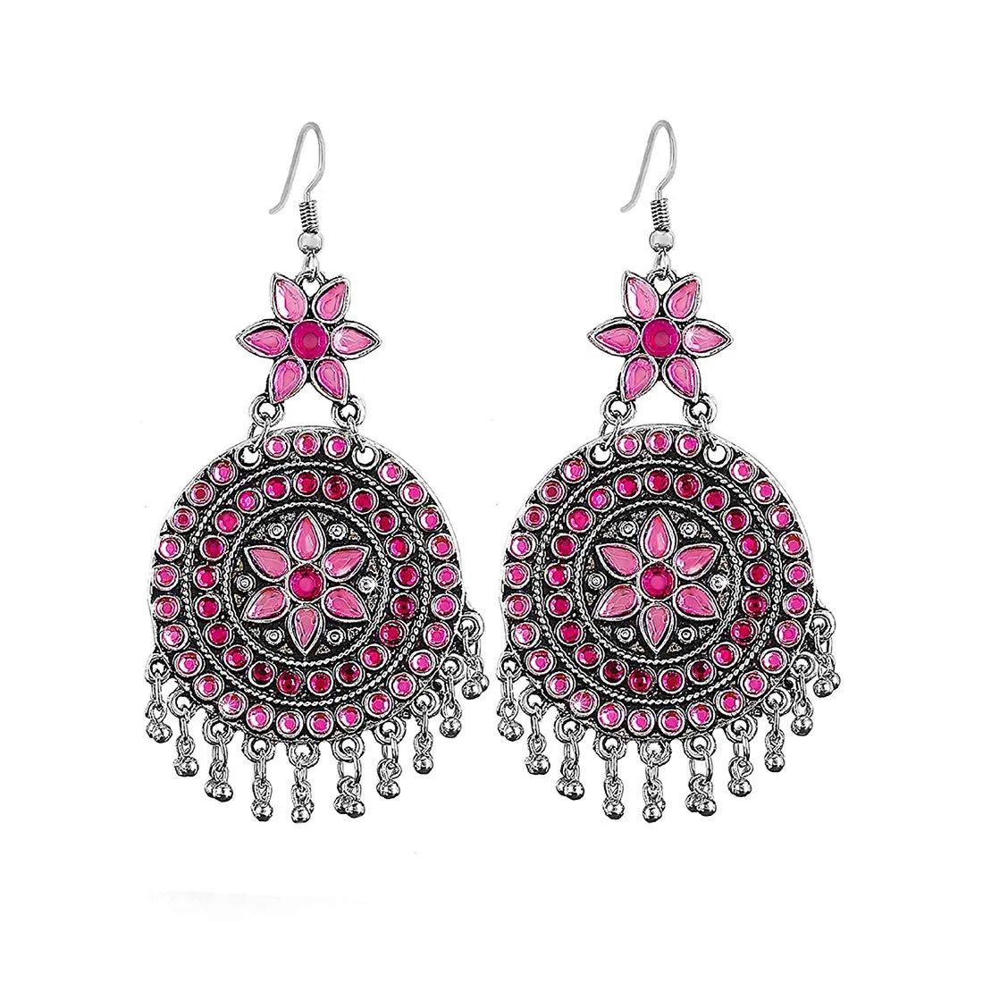 Yellow Chimes Afghani Looks Stylish German Silver/Oxidized Silver Chandbali Earrings for Women and Girls