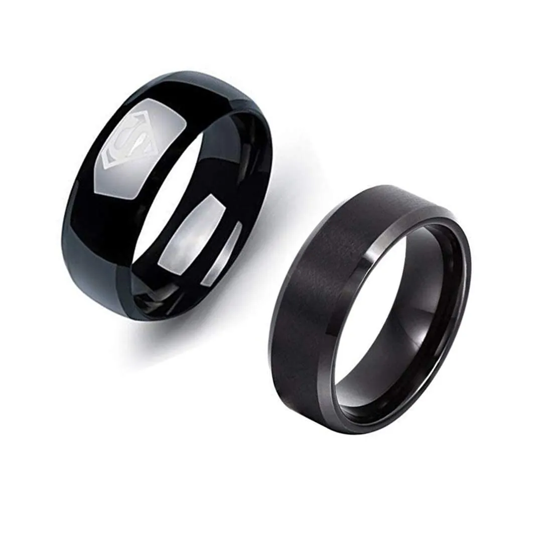 Yellow Chimes Rings for Men Combo of 2 PC Ring Stainless Steel Superman Black Band Rings Set for Men and Boys. (8)