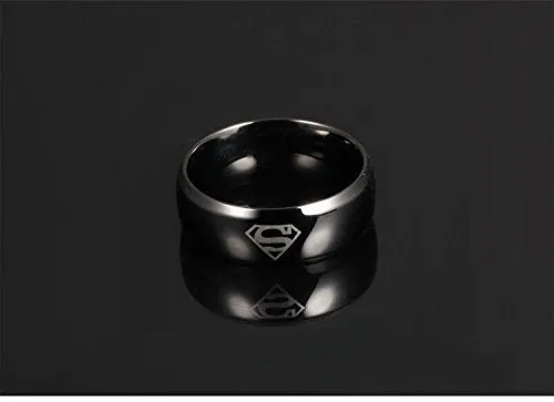 Yellow Chimes Rings for Men Combo of 2 PC Ring Stainless Steel Superman Black Band Rings Set for Men and Boys. (8)