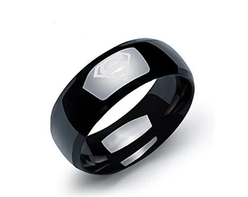 Yellow Chimes Rings for Men Combo of 2 PC Ring Stainless Steel Superman Black Band Rings Set for Men and Boys. (8)