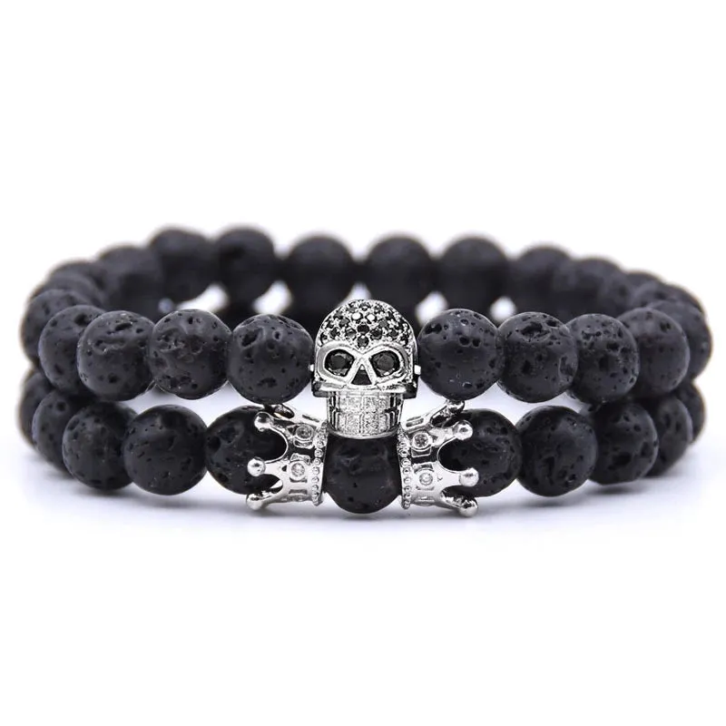 YIZIZAI Skull Crown Couple Bracelet Beads Bracelets For Women Jewelry Men Pulseira Masculina Feminina 2018 Men's Erkek Bileklik