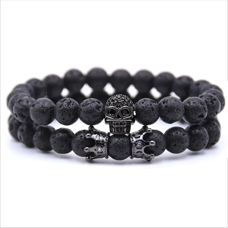 YIZIZAI Skull Crown Couple Bracelet Beads Bracelets For Women Jewelry Men Pulseira Masculina Feminina 2018 Men's Erkek Bileklik