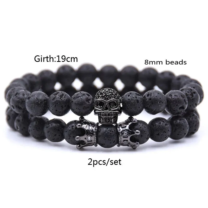 YIZIZAI Skull Crown Couple Bracelet Beads Bracelets For Women Jewelry Men Pulseira Masculina Feminina 2018 Men's Erkek Bileklik