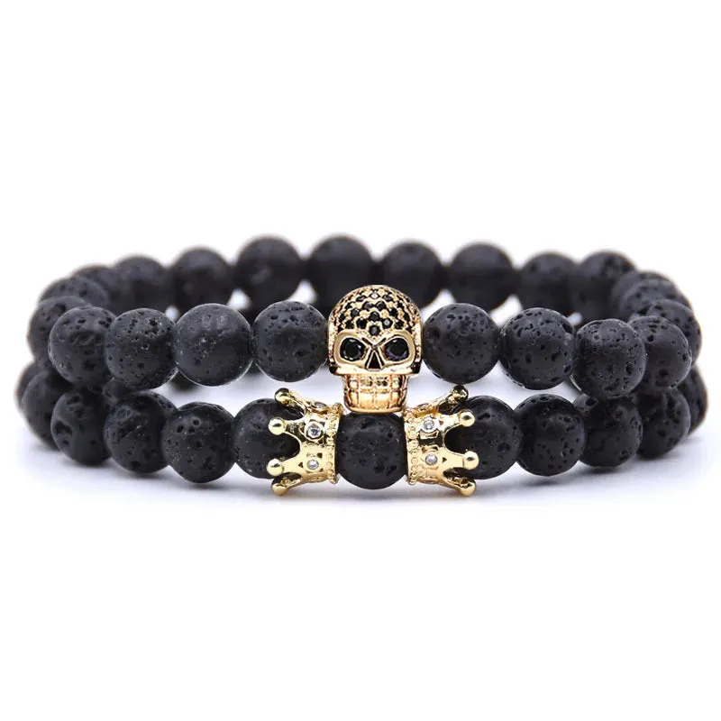 YIZIZAI Skull Crown Couple Bracelet Beads Bracelets For Women Jewelry Men Pulseira Masculina Feminina 2018 Men's Erkek Bileklik