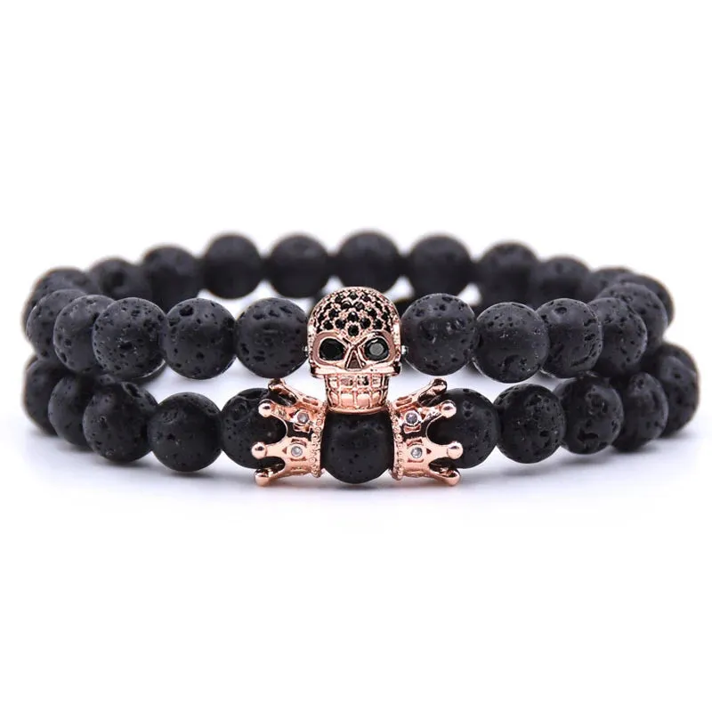 YIZIZAI Skull Crown Couple Bracelet Beads Bracelets For Women Jewelry Men Pulseira Masculina Feminina 2018 Men's Erkek Bileklik