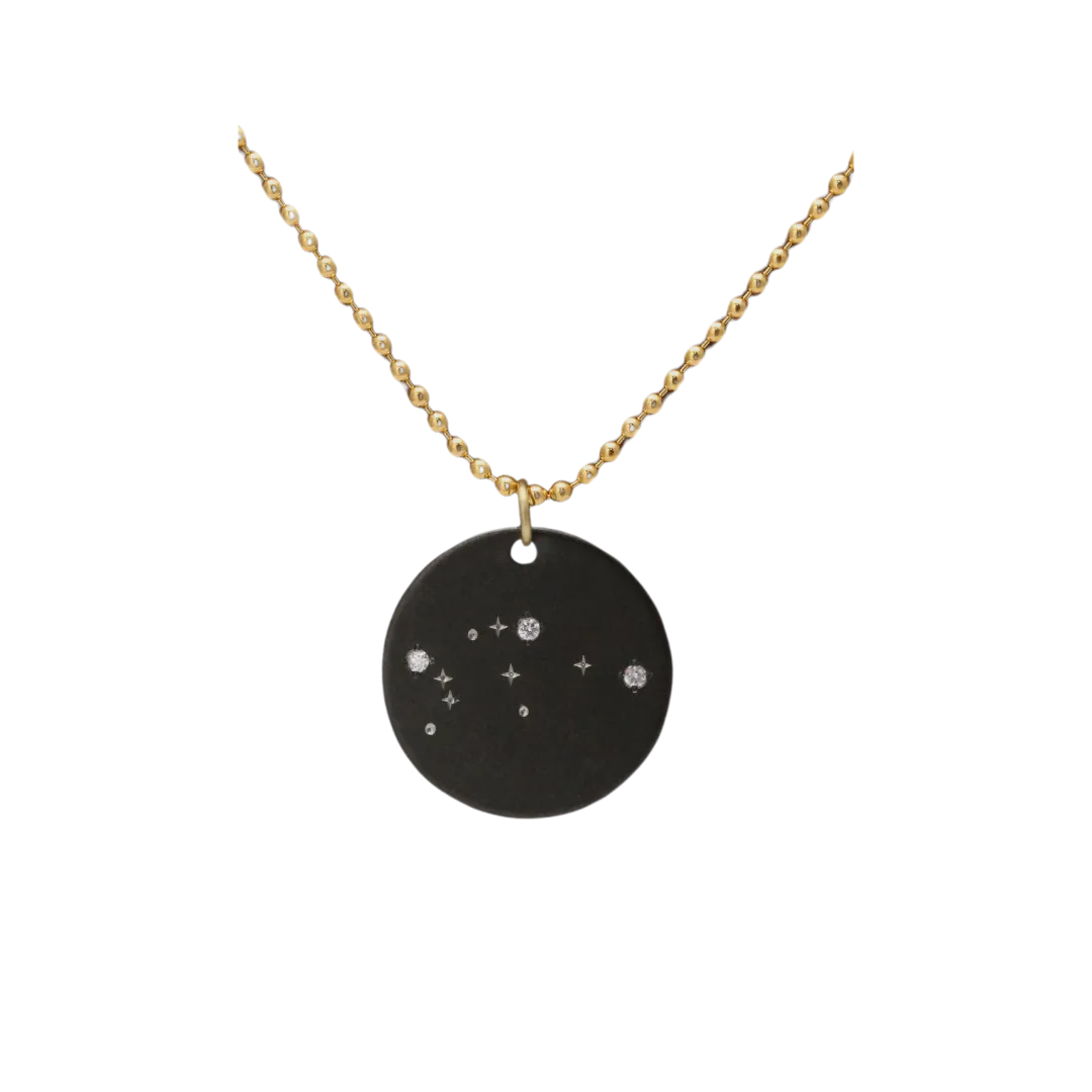 Zirconium Aquarius Zodiac Lab Grown Diamond Disc Necklace with Gold Filled Chain